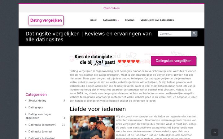 Screenshot van datingvergelijken.nl