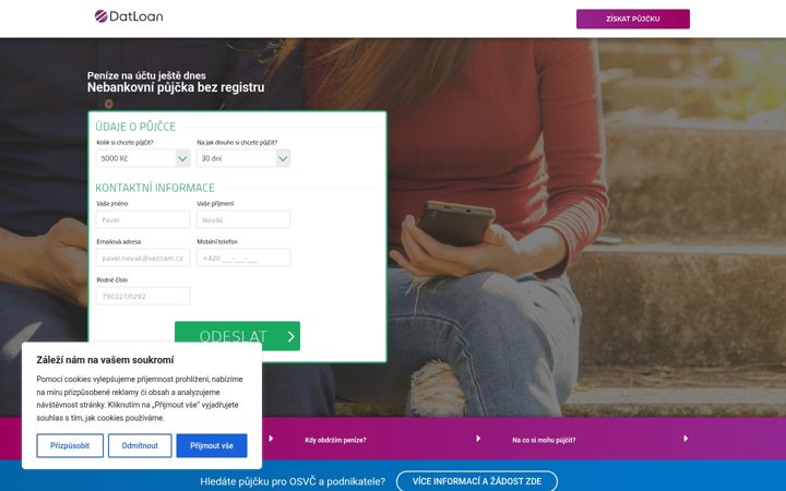 Screenshot von datloan.cz