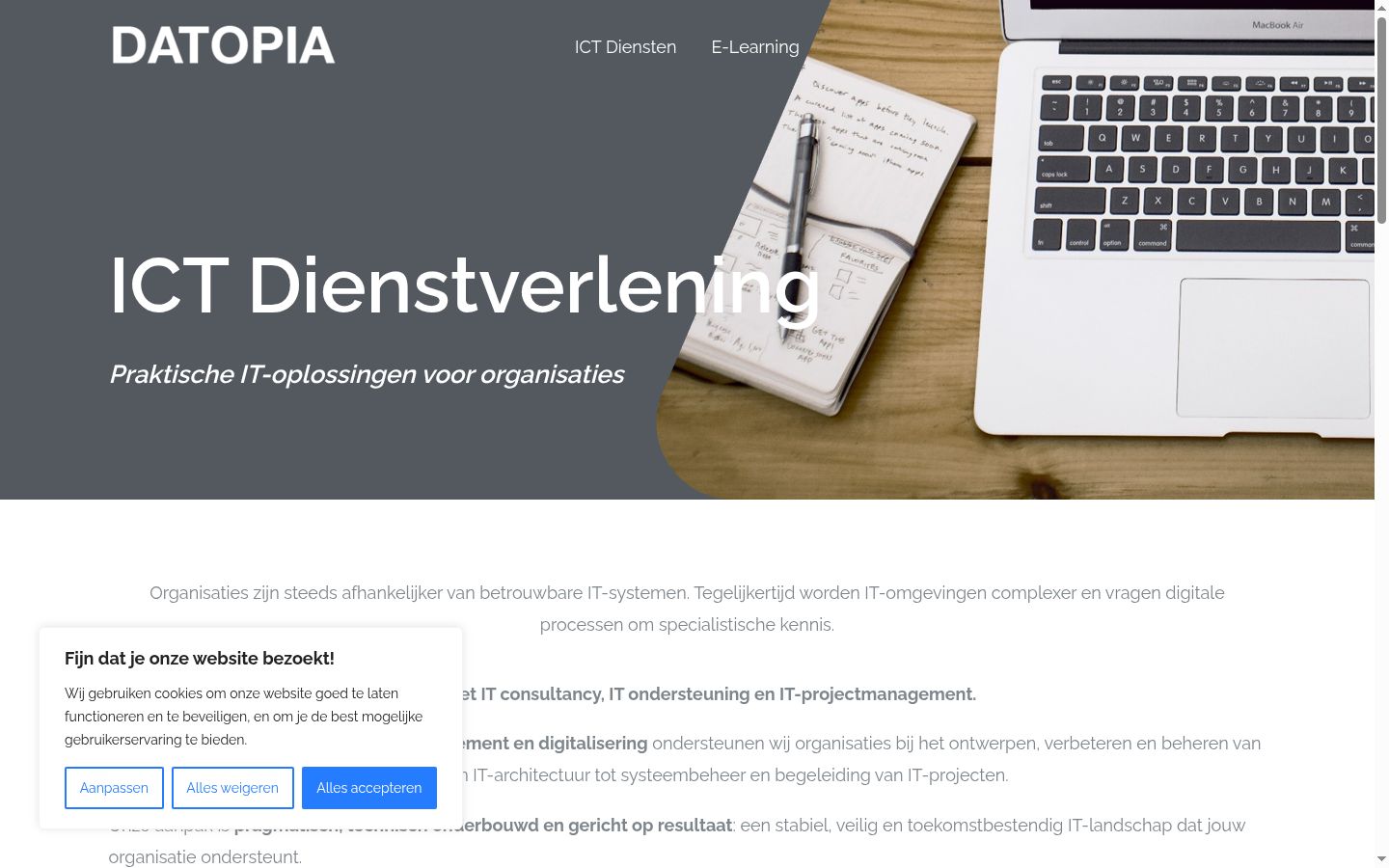 Screenshot van de toestemmingsbanner zoals getoond vóór enige interactie