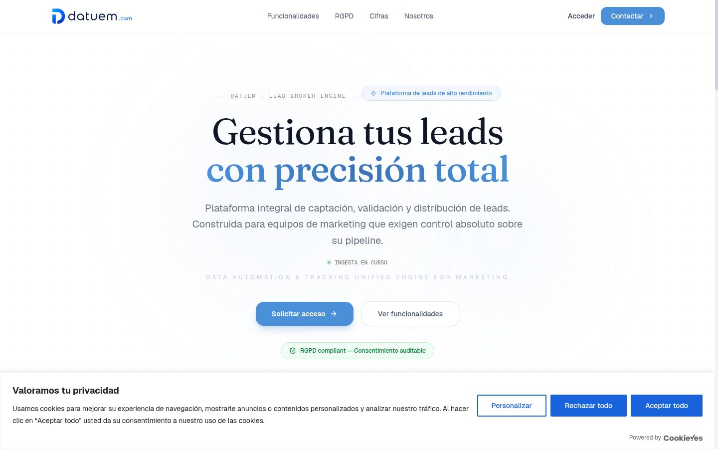 Screenshot del banner di consenso mostrato prima di qualsiasi interazione
