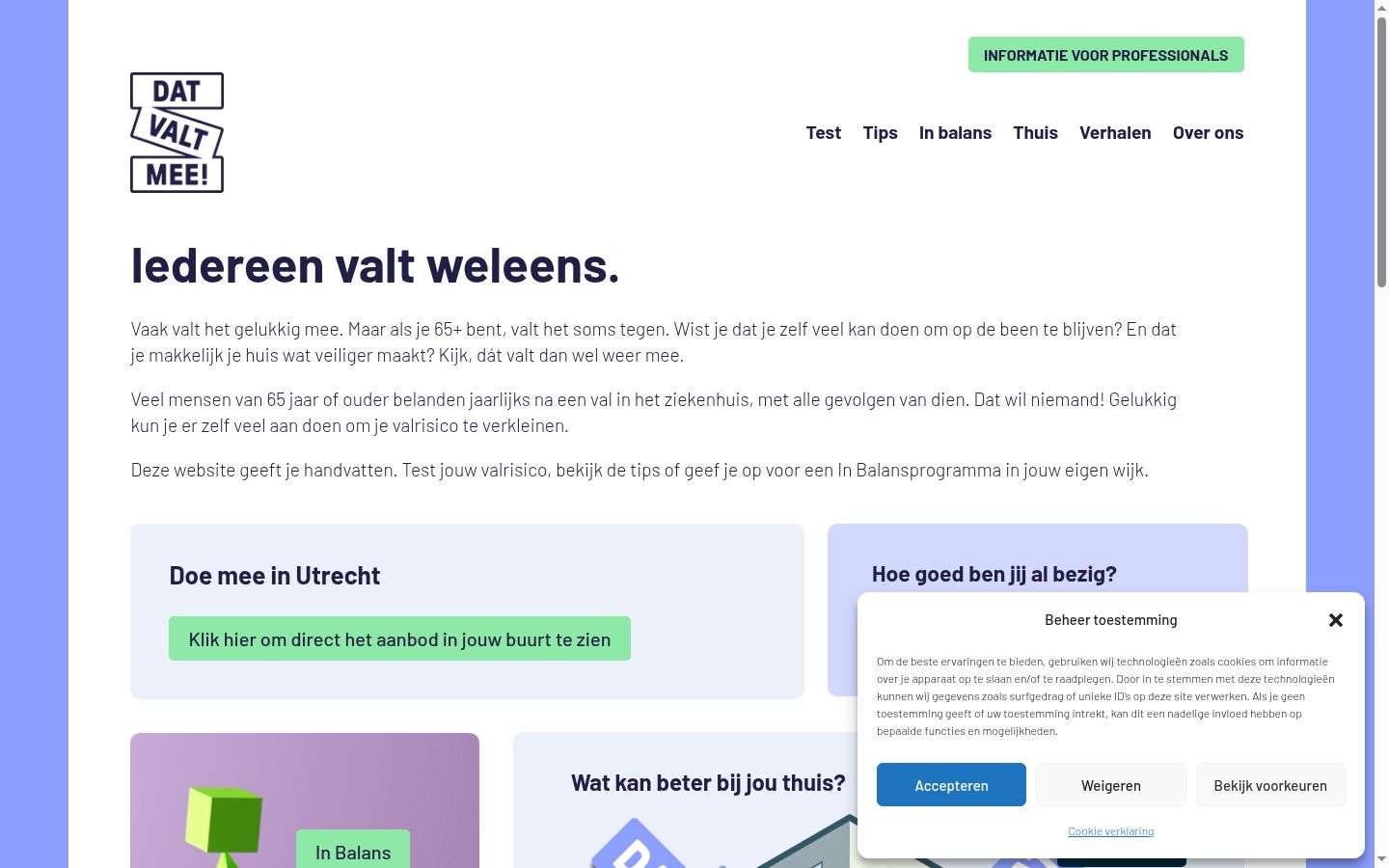 Screenshot van de toestemmingsbanner zoals getoond vóór enige interactie