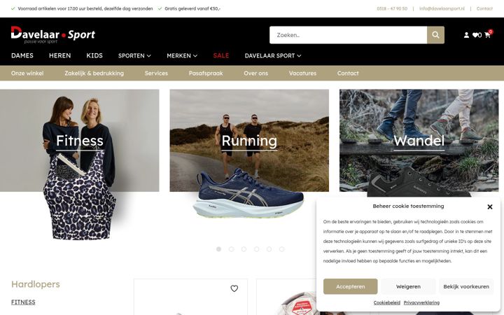 Screenshot di davelaarsport.nl