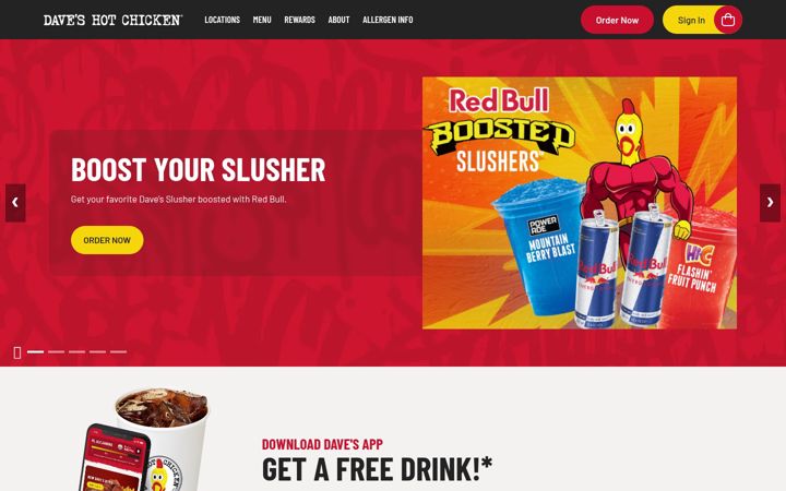 Screenshot of daveshotchicken.com