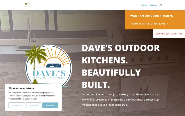 Screenshot of davesoutdoorkitchens.com