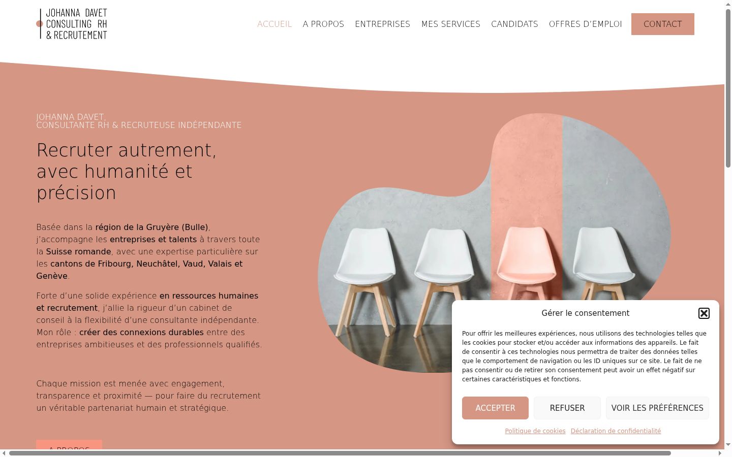 Capture d'écran de la bannière de consentement affichée avant toute interaction