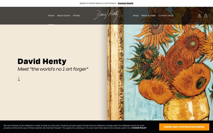 Screenshot of davidhentyartforger.co.uk