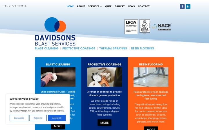 Screenshot van davidsonsblastservices.co.uk