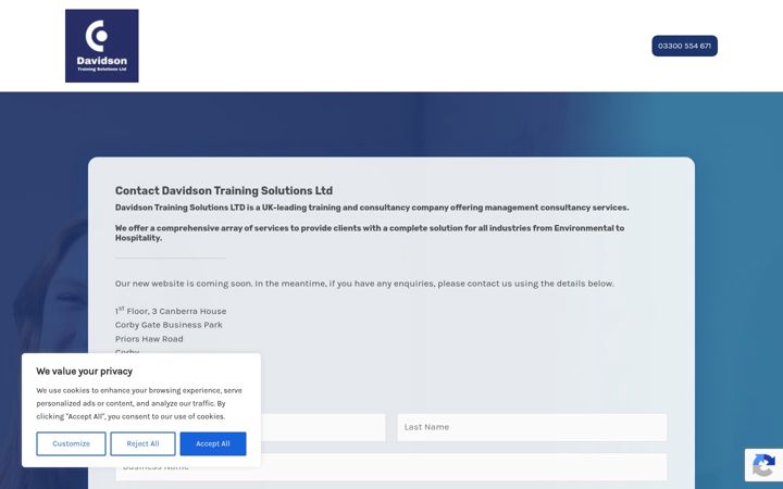Screenshot van davidsontraining.co.uk