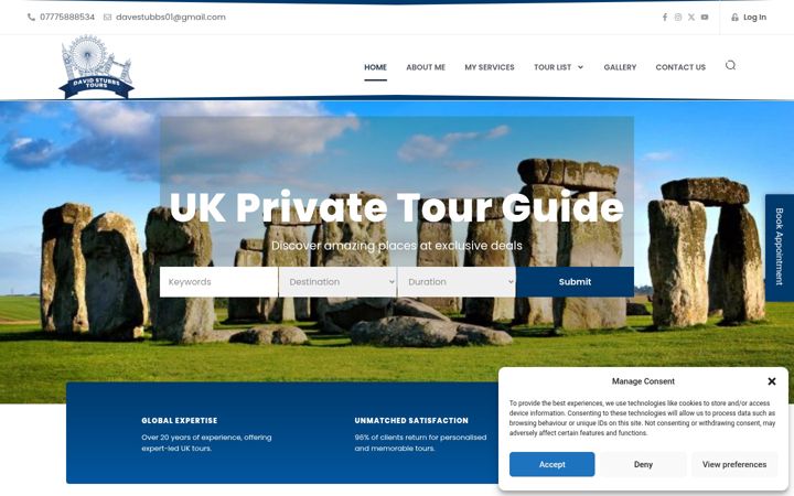 Screenshot van davidstubbstours.co.uk