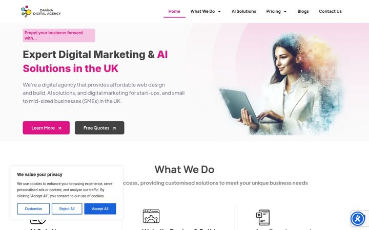 Screenshot of davinadigitalagency.co.uk