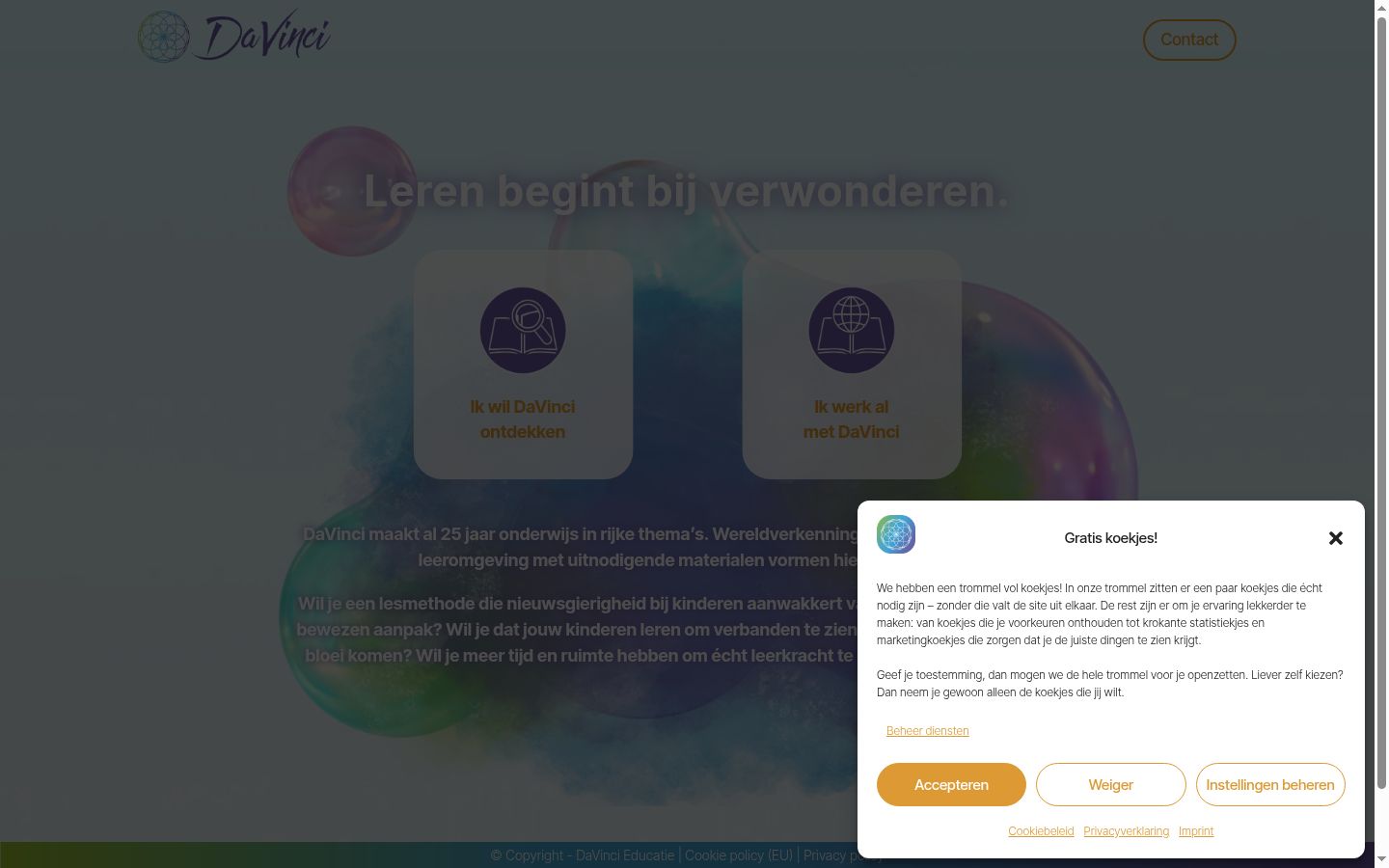 Screenshot van de toestemmingsbanner zoals getoond vóór enige interactie