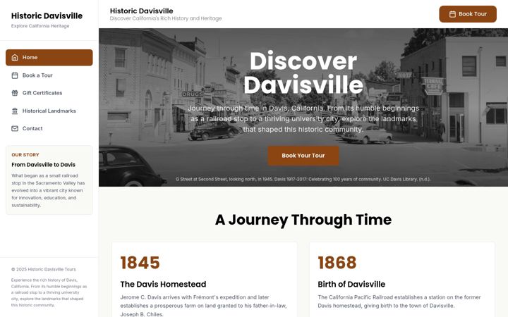 Screenshot of davisvillediscoveries.com