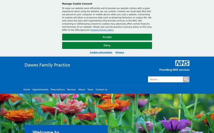 Screenshot of dawesfamilypractice.nhs.uk