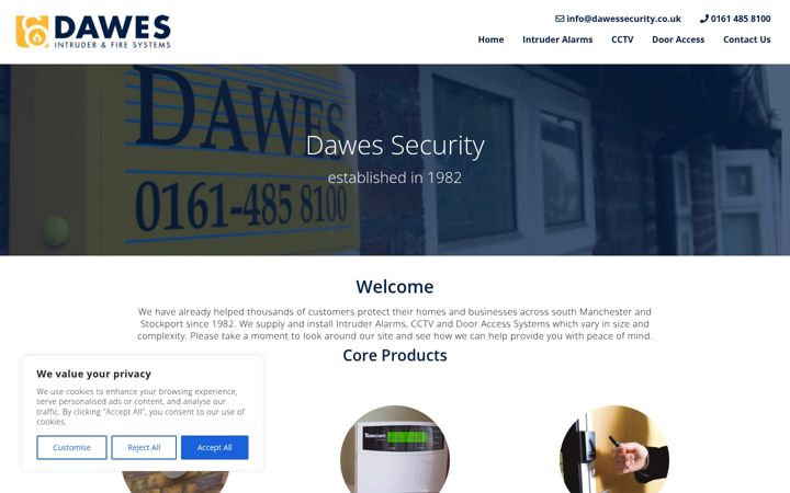 Screenshot of dawessecurity.co.uk