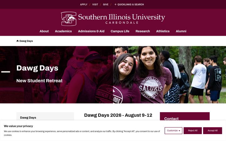 Skjermbilde av dawgdays.siu.edu