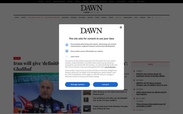 Screenshot di dawn.com