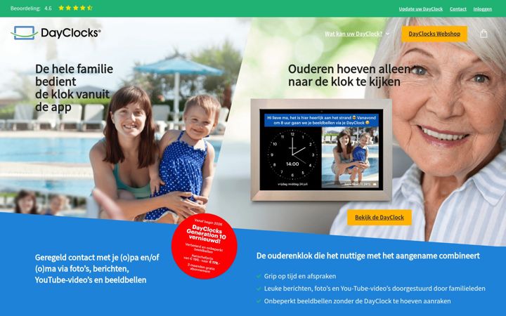 Screenshot van dayclocks.nl