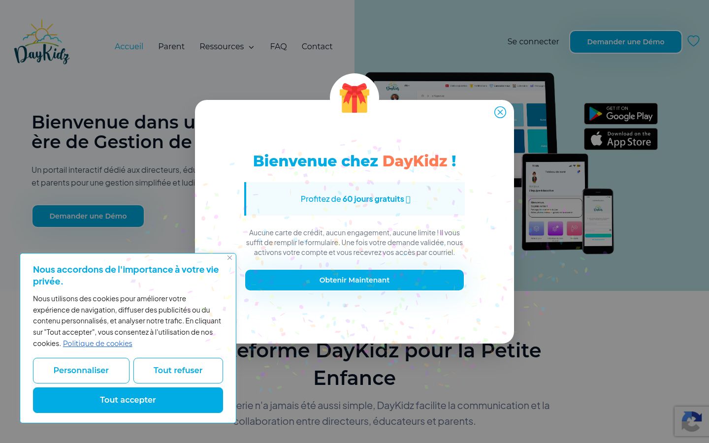Screenshot del banner di consenso mostrato prima di qualsiasi interazione