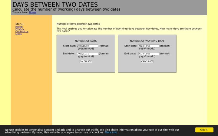 Screenshot of days-between-dates.com