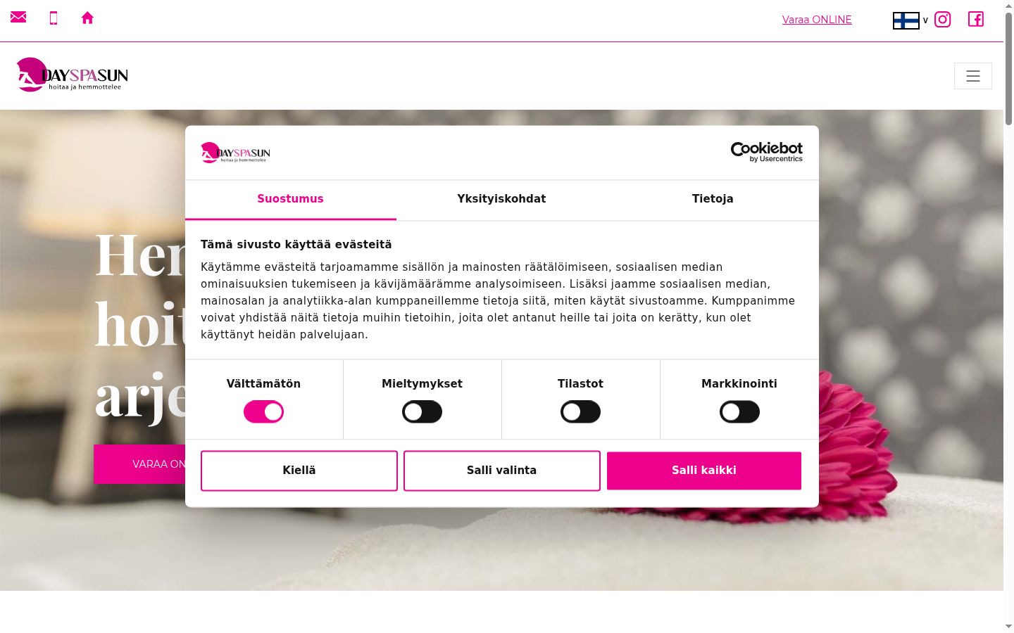 Skærmbillede af samtykkebanneret, som det blev vist før nogen interaktion