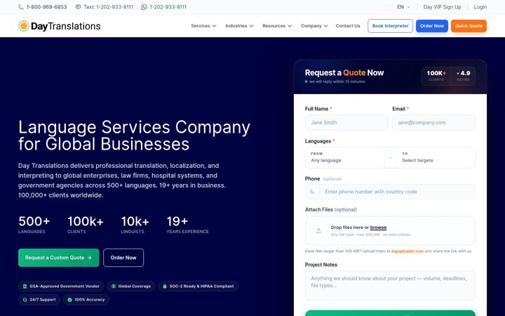 Screenshot of daytranslations.com