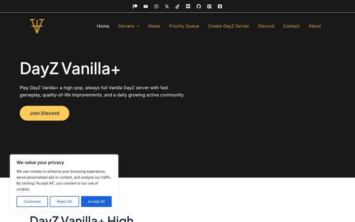 Screenshot of dayzvanillaplus.com