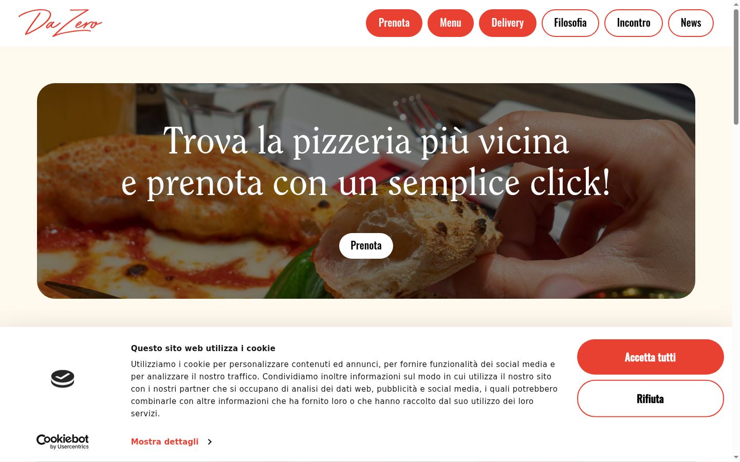 Screenshot del banner di consenso mostrato prima di qualsiasi interazione