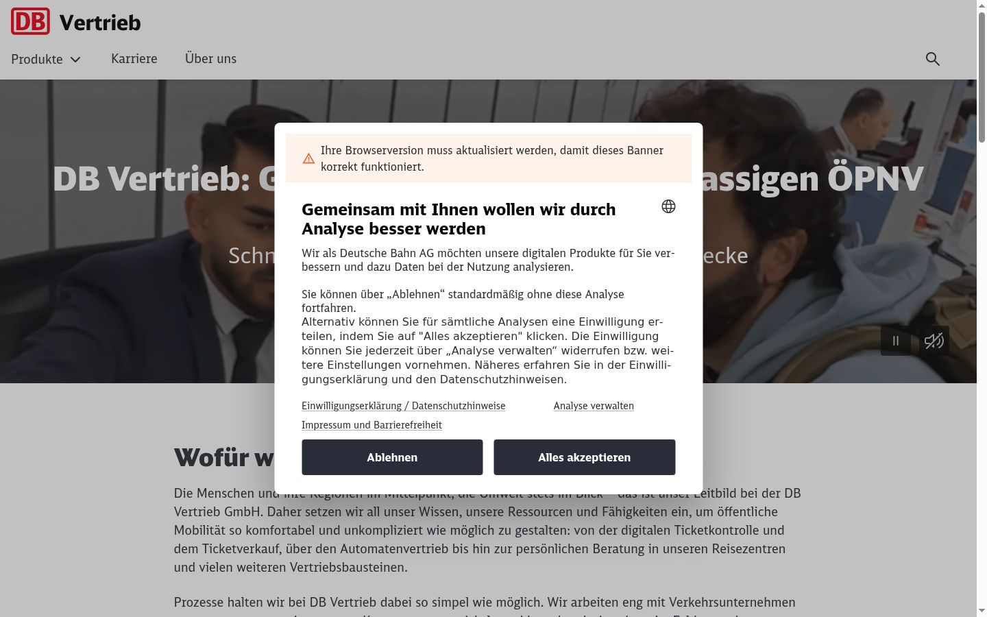 Screenshot del banner di consenso mostrato prima di qualsiasi interazione
