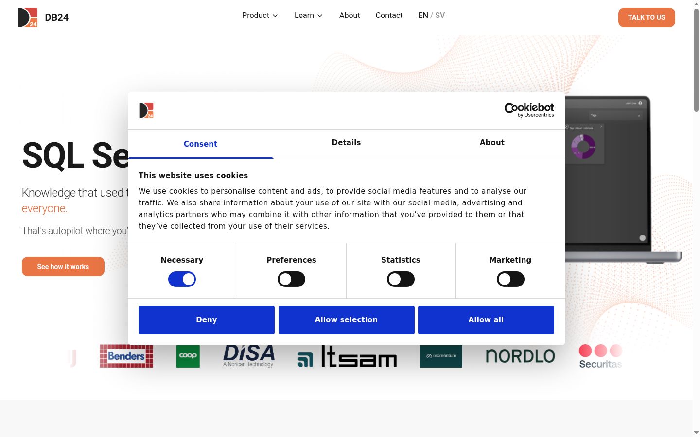 Captura de ecrã do banner de consentimento apresentado antes de qualquer interação
