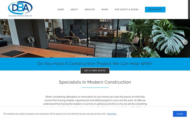 Screenshot of dbabuildingcontractors.co.uk