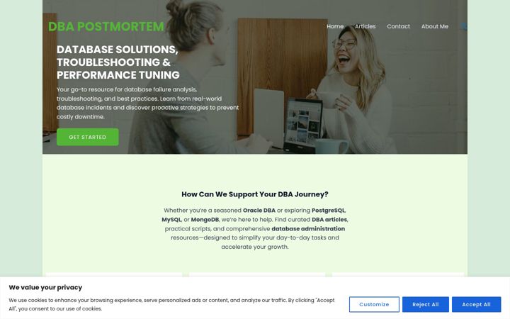 Screenshot of dbapostmortem.com
