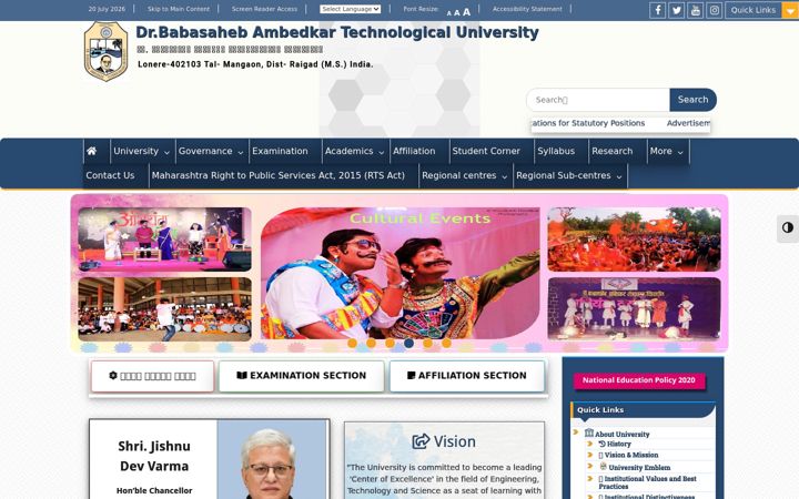 Screenshot of dbatu.ac.in