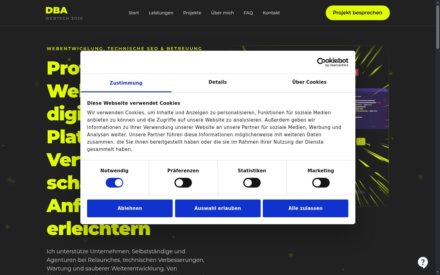 Captura de pantalla del banner de consentimiento mostrado antes de cualquier interacción