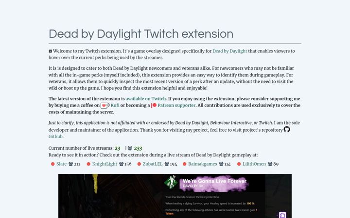 Screenshot of dbdtwitch.com