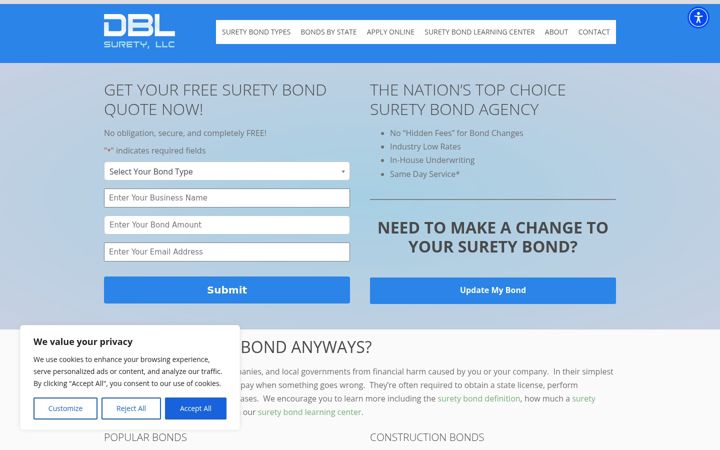 Screenshot of dblsuretybonds.com