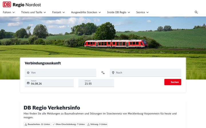 Screenshot of dbregio-mecklenburg-vorpommern.de