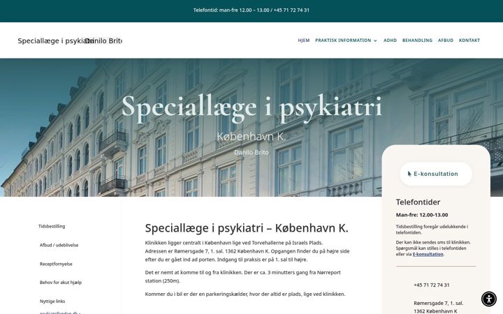 Kuvakaappaus sivustosta dbrito-psykiater.dk