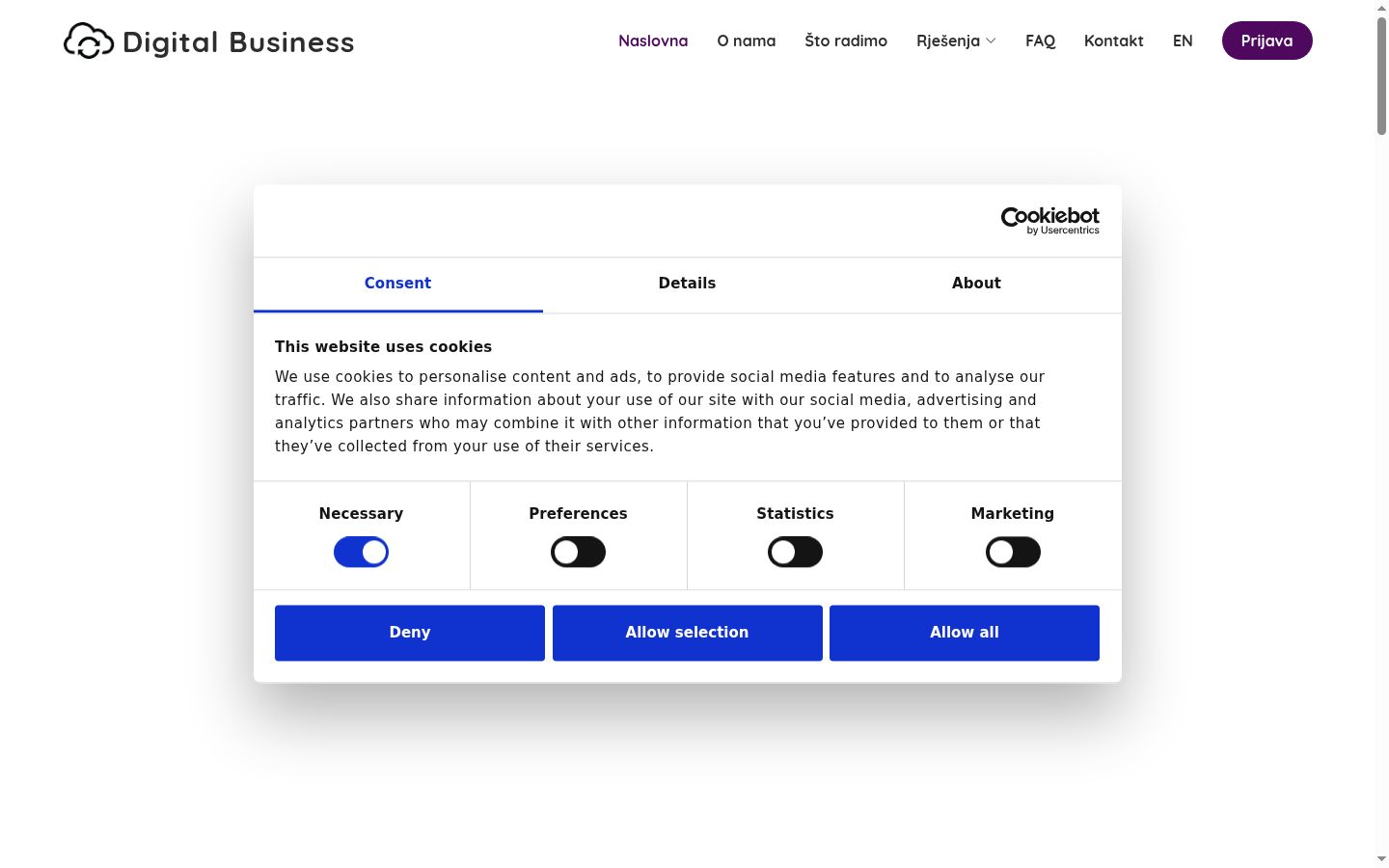 Screenshot of the consent banner shown before any interaction