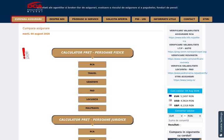 Ekrānuzņēmums no dcainsurance.ro