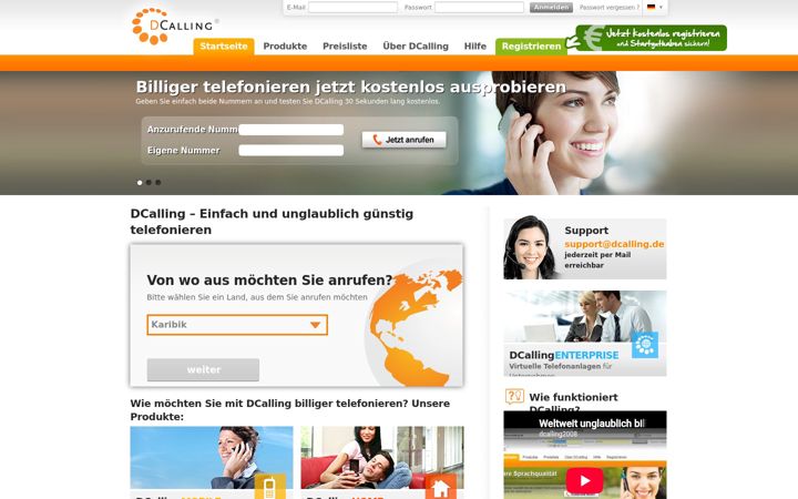 Screenshot of dcalling.de