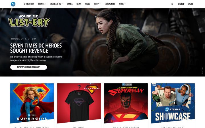 Captură de ecran a dccomics.com