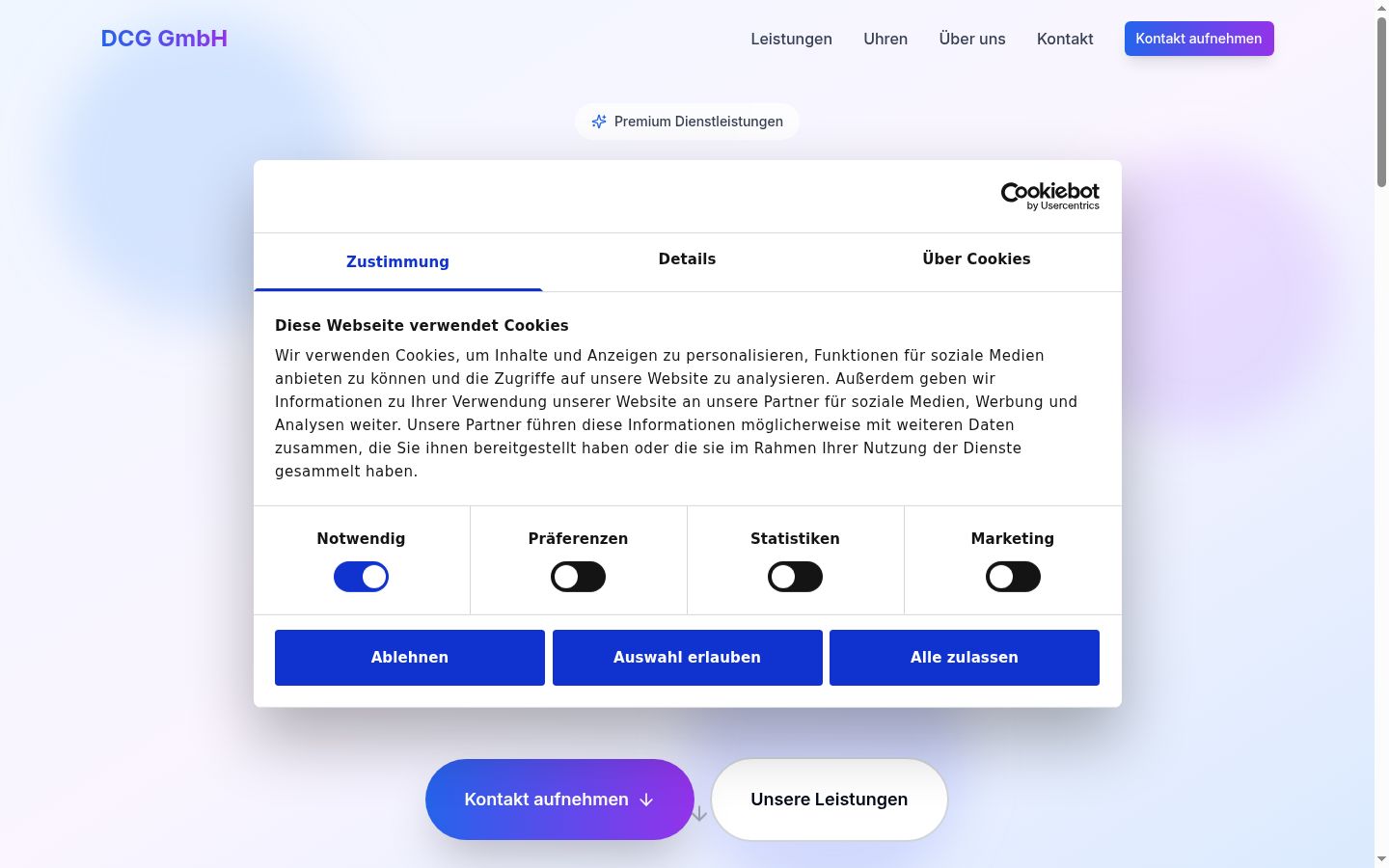 Screenshot del banner di consenso mostrato prima di qualsiasi interazione