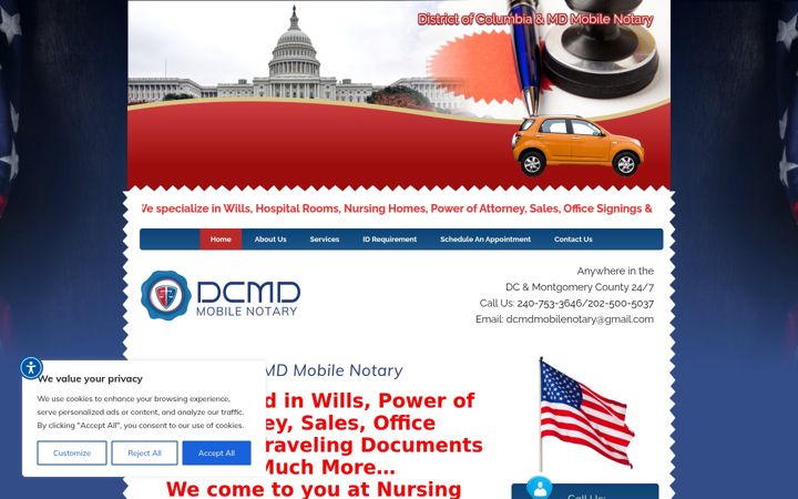 Screenshot of dcmdmobilenotary.com