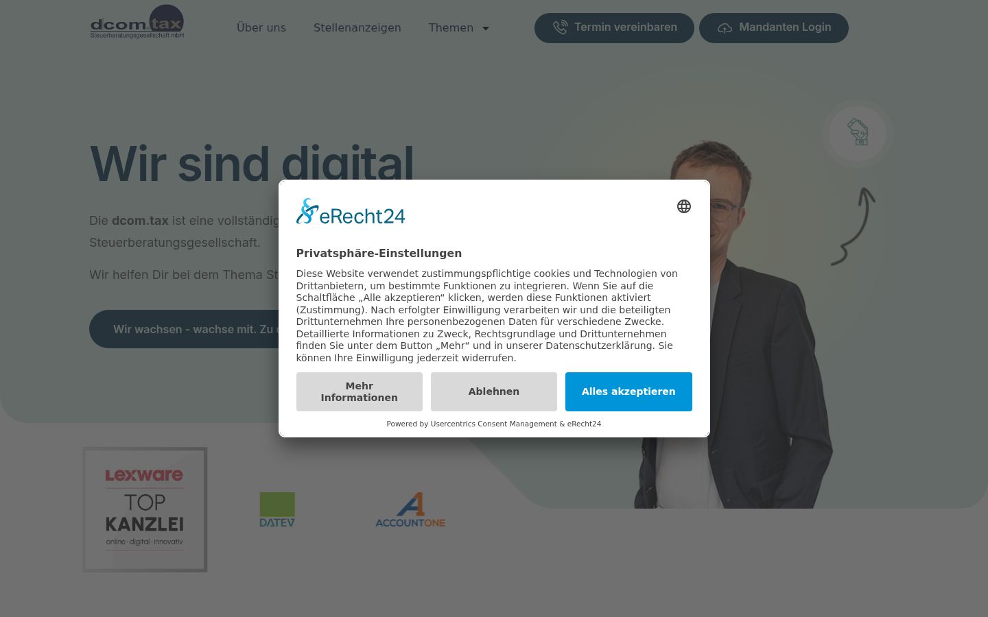 Screenshot of the consent banner shown before any interaction