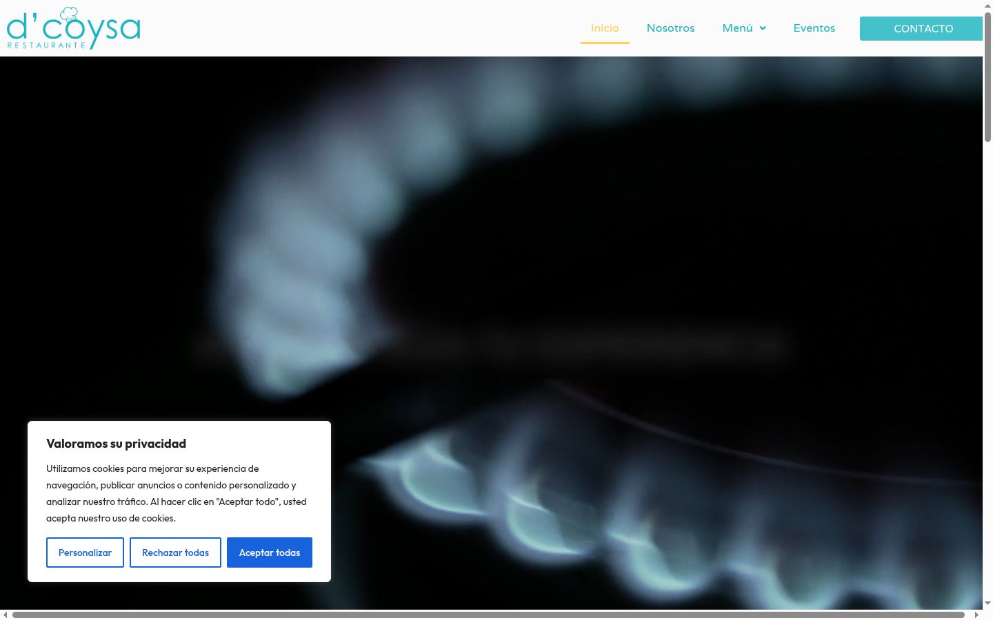 Captura de pantalla del banner de consentimiento mostrado antes de cualquier interacción