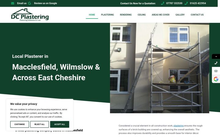 Kuvakaappaus sivustosta dcplasteringsolutions.co.uk
