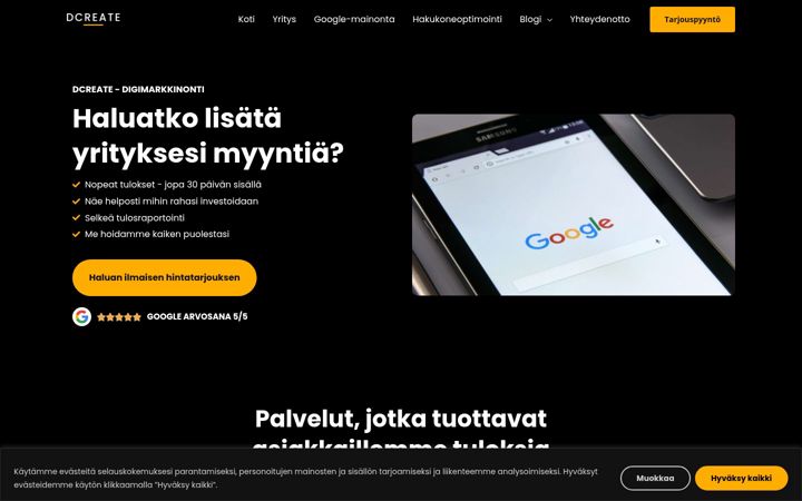Skærmbillede af dcreate.fi