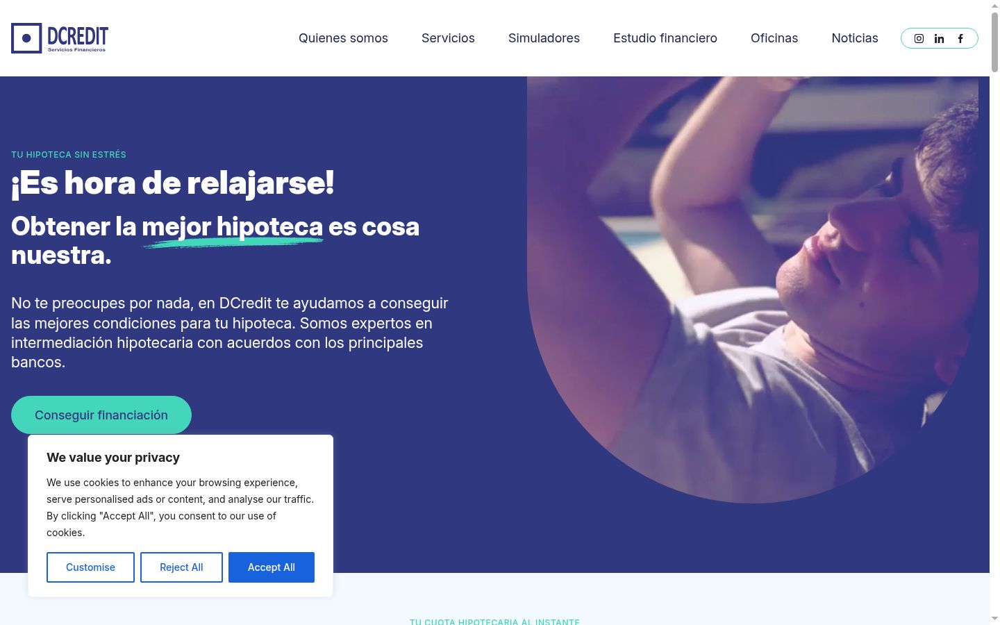 Screenshot del banner di consenso mostrato prima di qualsiasi interazione
