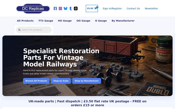 Screenshot of dcresinreplicas.co.uk
