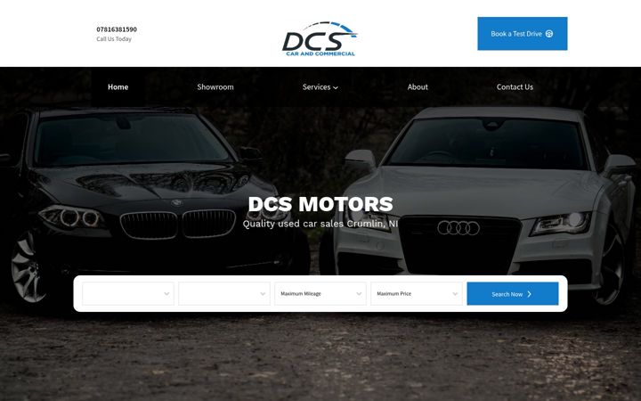 Kuvakaappaus sivustosta dcsmotors.co.uk